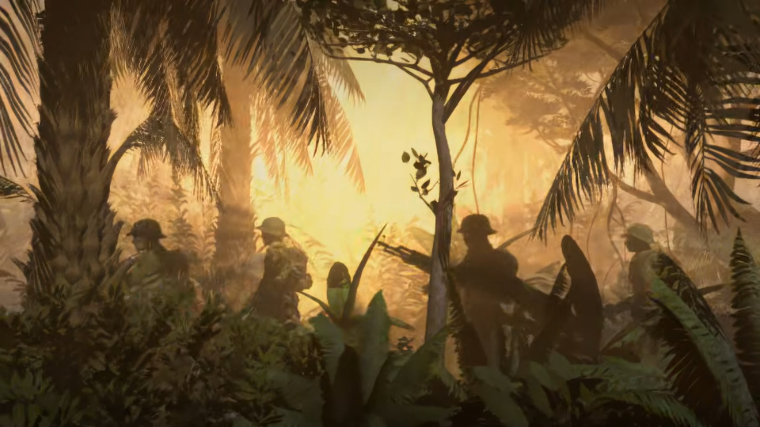 Battlefield Vietnam Soldiers Walking Through the Jungle