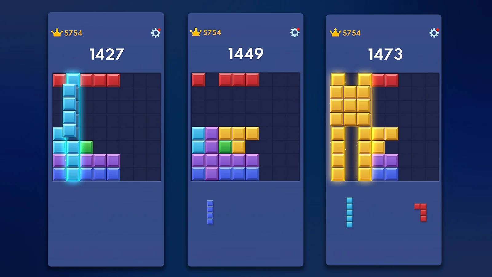 Puzzle Game Block Blast - matching colored blocks and score progression