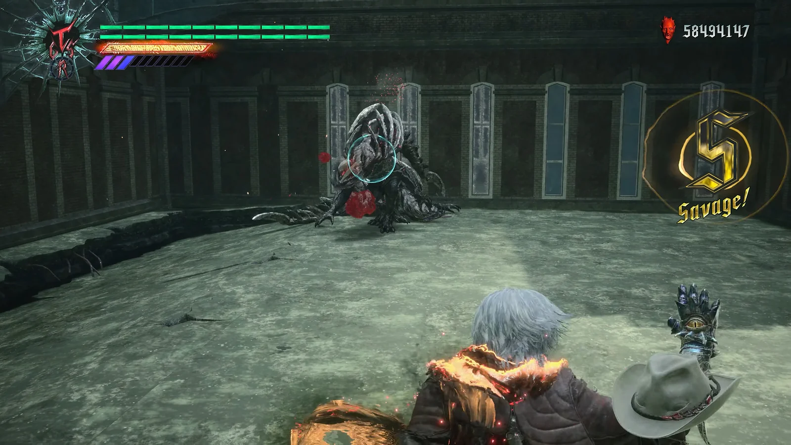 Hack and Slash: Devil May Cry 5 gameplay of Dante achieving a Savage style rank during a boss fight