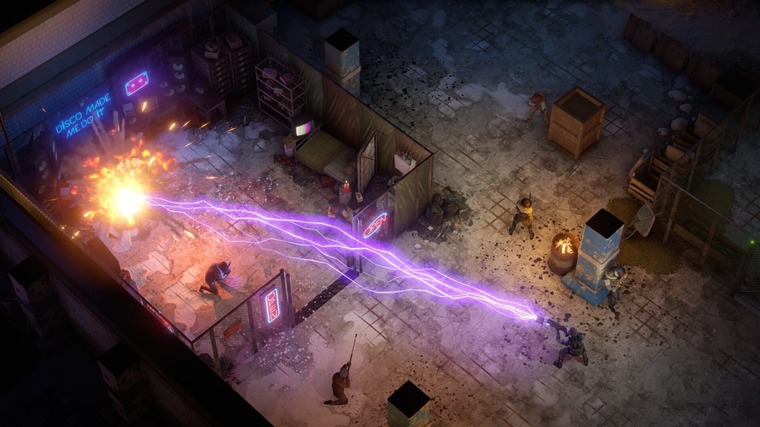 The player fires off an energy weapon in Wasteland 3.