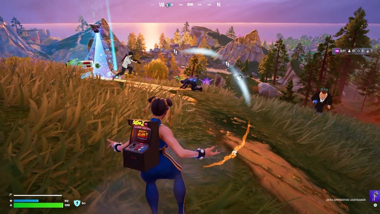 Fortnite fighting in a field