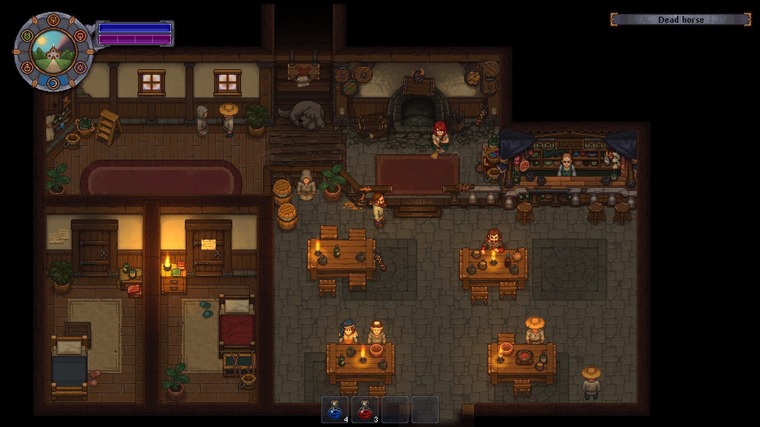 Visiting the local inn in Graveyard Keeper