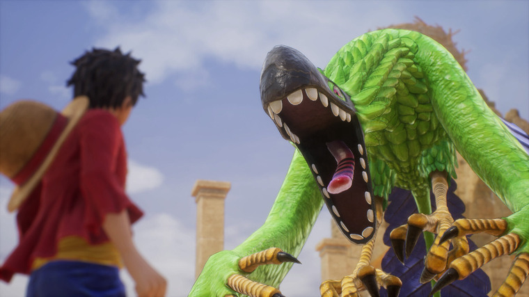 Luffy encounters a giant, monstrous bird in One Piece Odyssey.