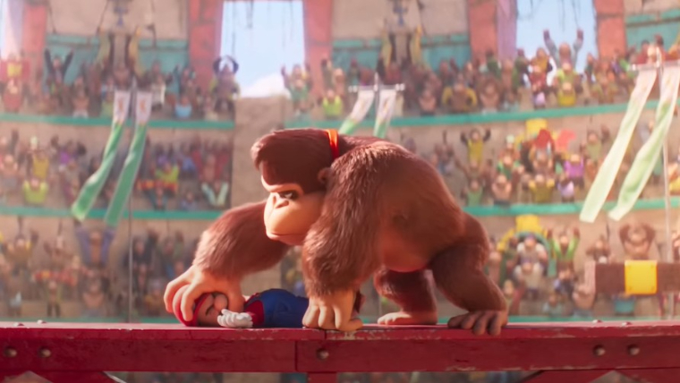 Mario is immobilized by Donkey Kong