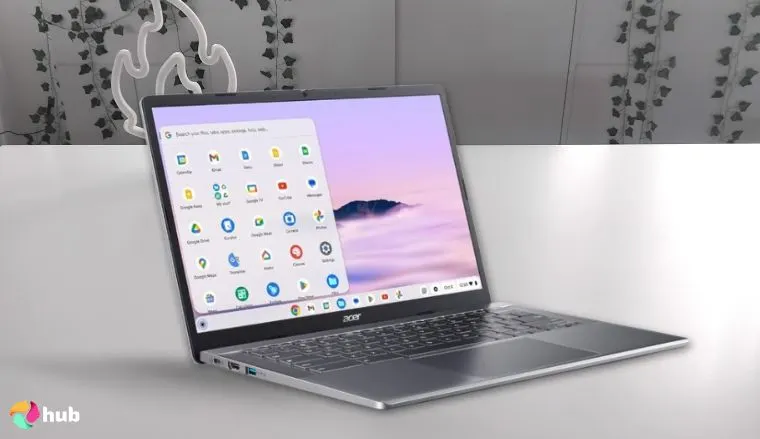 Acer Chromebook 514 Gaming Laptop on a white office desk with soft lighting for a review