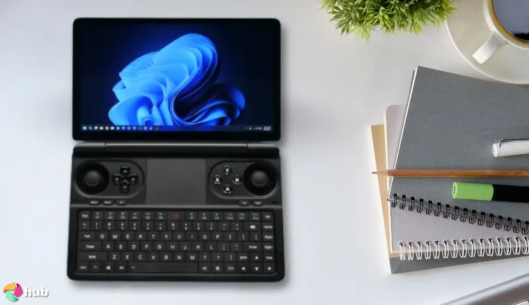 GPD Win Mini 2024 Gaming PC on a white office desk prepared for product photography