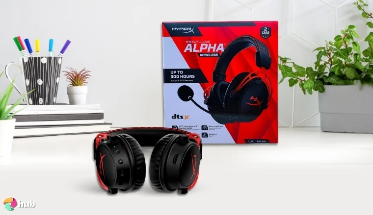 HyperX Cloud Alpha Wireless Headset on a white office desk in close-up for a review