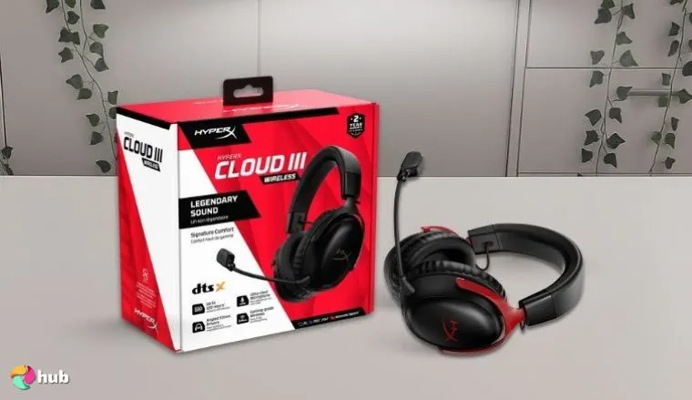 HyperX Cloud III Wireless Gaming Headset on a white office desk in a minimalist setup for a review