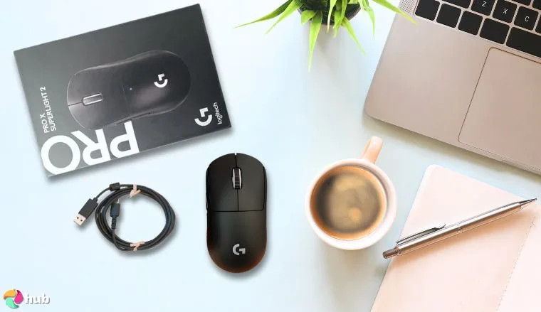 Logitech G PRO X Wireless Mouse on a white office desk styled neatly for a review