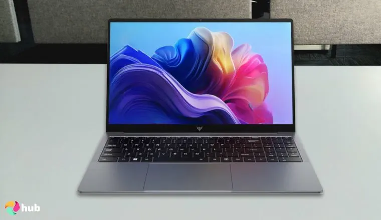 MALLRACE MX15 Gaming Laptop on a white office desk in close-up for a review