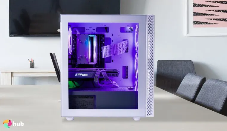 NOVATECH Phantom Pro PC on a white office desk with simple styling for a review