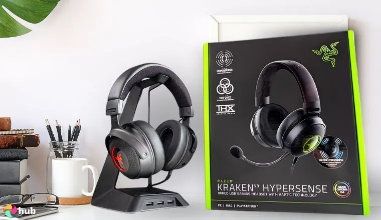 Razer Kraken Gaming Headset on a white office desk with an editorial style for a review