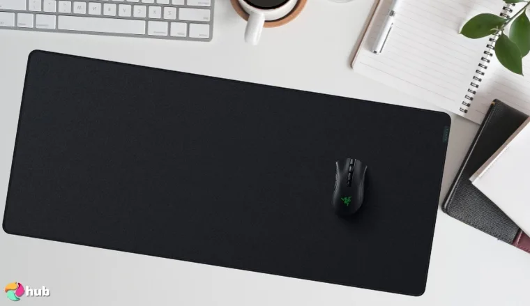 Razer Strider Hybrid Gaming Mouse Pad on a white office desk styled for a review