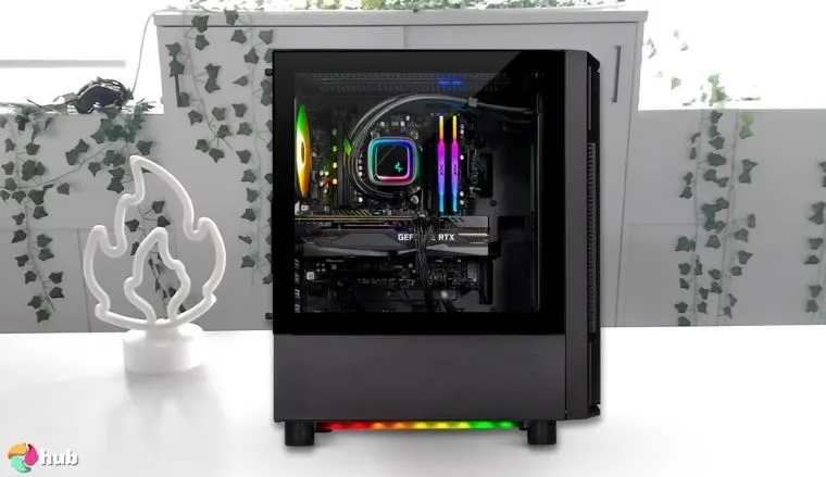 Skytech Gaming Shadow 4 Gaming PC on a white office desk styled neatly for a review