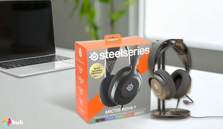 SteelSeries Arctis Nova 1 Headset on a white office desk in a well-lit setting for a review