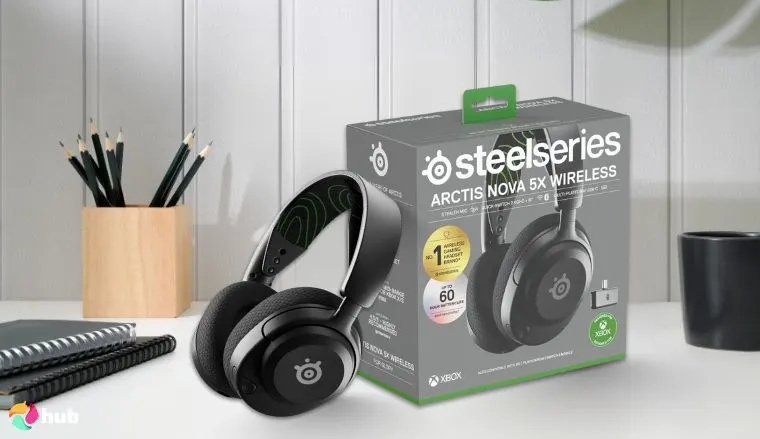 SteelSeries Arctis Nova 5X Headset on a white office desk in close-up for a review