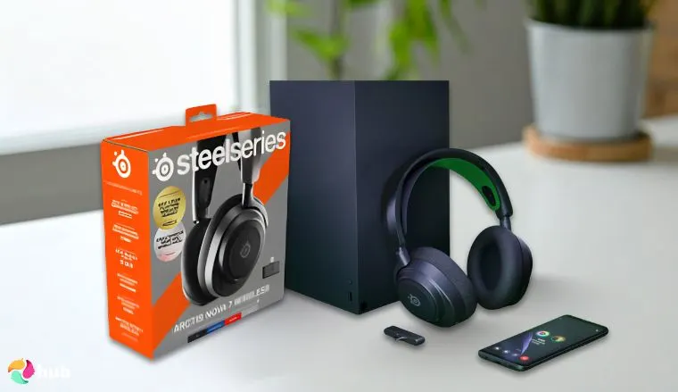SteelSeries Arctis Nova 7 Headset on a white office desk styled for a review