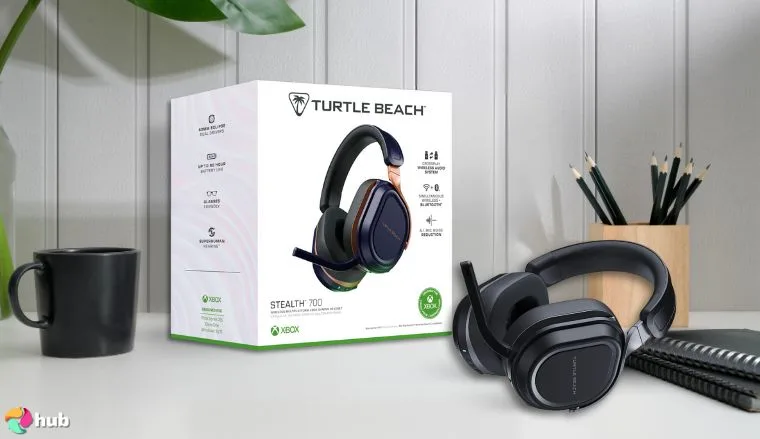 Turtle Beach Stealth 700 Gen 3 Gaming Headset on a white office desk arranged for a review