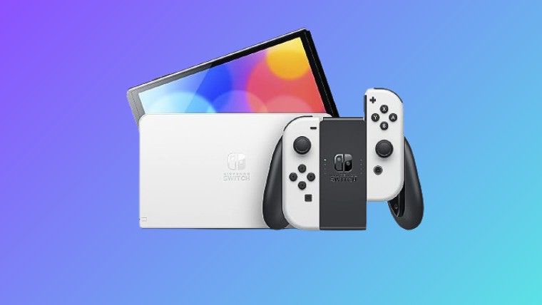 A vibrant Nintendo Switch OLED designed for lush visuals in both docked and handheld mode.