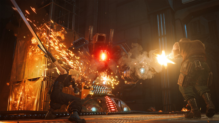 Final Fantasy VII Remake Intergrade Cloud Slicing an Enemy With Buster Sword
