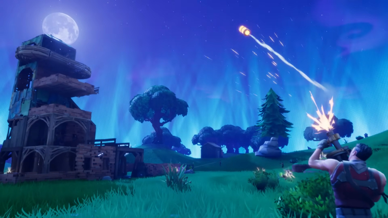 Fortnite Player Shooting a Grenade at Other Player's Structure