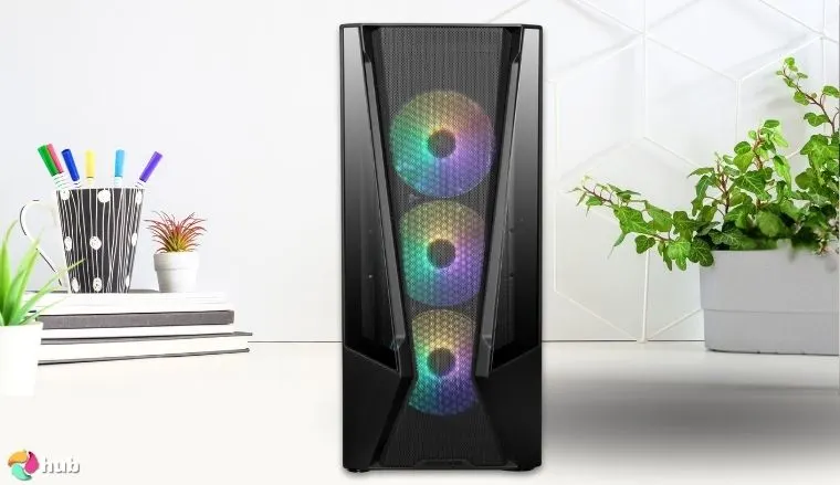 iBUYPOWER TraceMesh Gaming PC on a white office desk with creative arrangement for a review