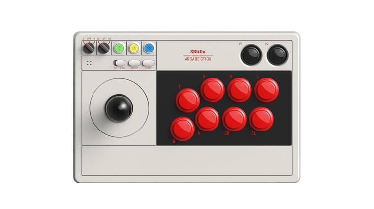 8Bitdo Arcade Stick for Nintendo Switch and PC with wide compatibility and mod-friendly internals.