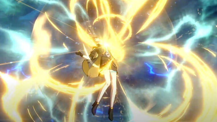 Honkai: Star Rail — floating character surrounded by yellow swirls.