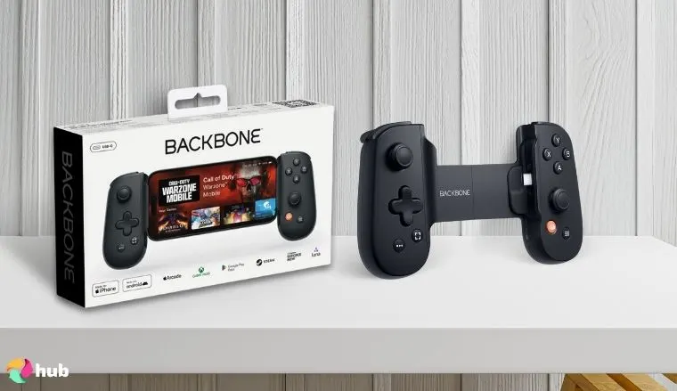 Backbone One (USB-C) Mobile Controller on a white office desk in close-up for a review