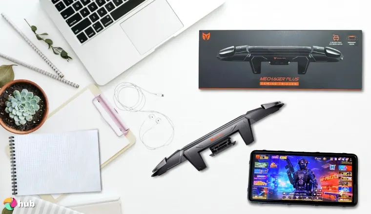 Black Shark BIGBIG WON Mobile Controller on a white office desk with decorative items for a review