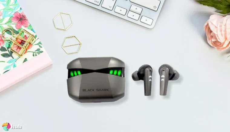 Black Shark Lucifer T2 Earbuds on a white office desk styled neatly for a review