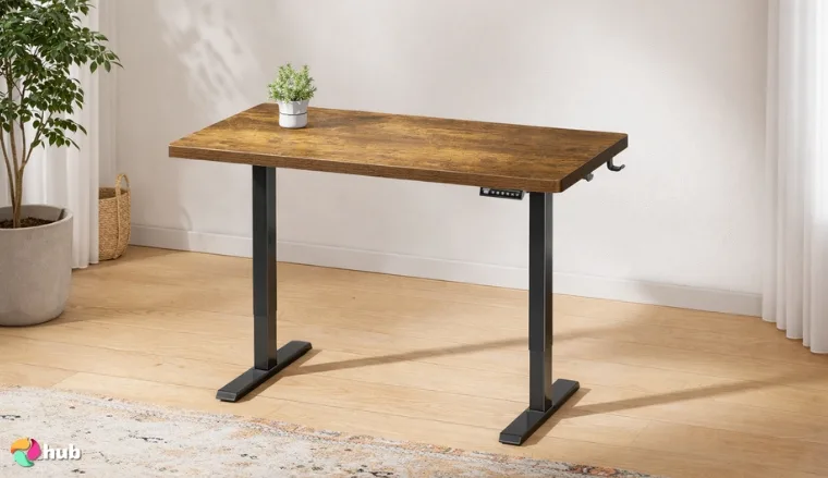ErGear 48″ x 24″ Whole Piece Desktop Standing Desk in the room with soft lighting for a review