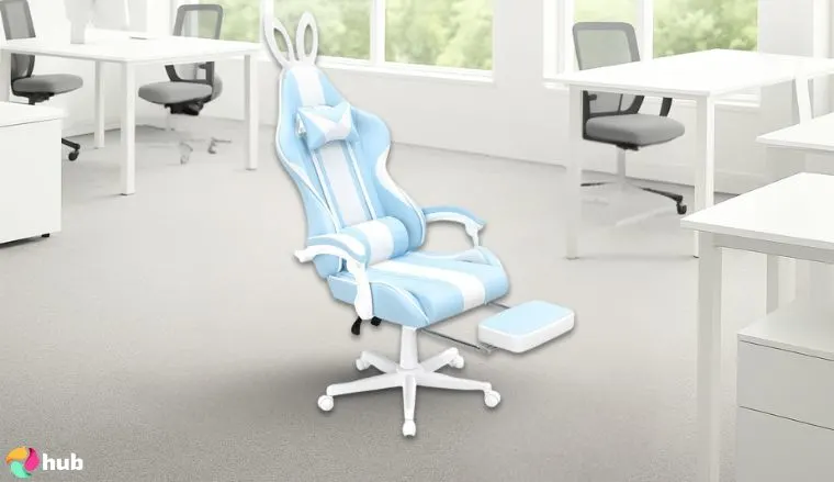 Ferghana Kawaii Charles Light Blue Gaming Chair for kids in the office positioned for photography