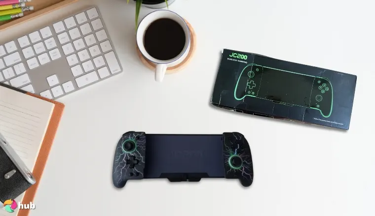 Gammeefy JC200 Switch Controller on a white office desk with soft lighting for a review