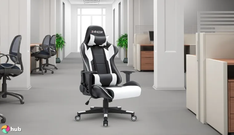 Homall Gaming Chair in the office with soft lighting for a review