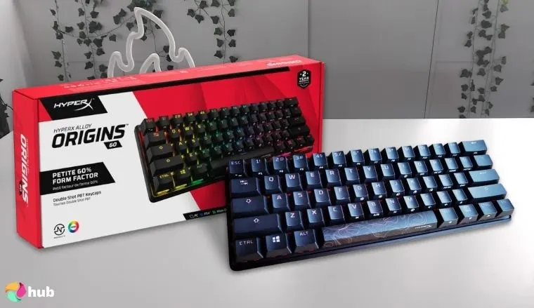 HyperX Alloy Origins 60 Keyboard on a white office desk with professional arrangement for a review