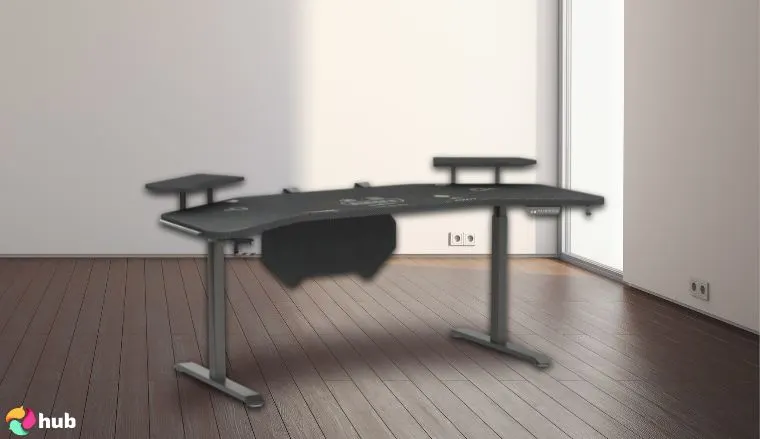 JWX Dual Motor ES-ZBD72 Gaming Desk in the office in a clean setup for a review