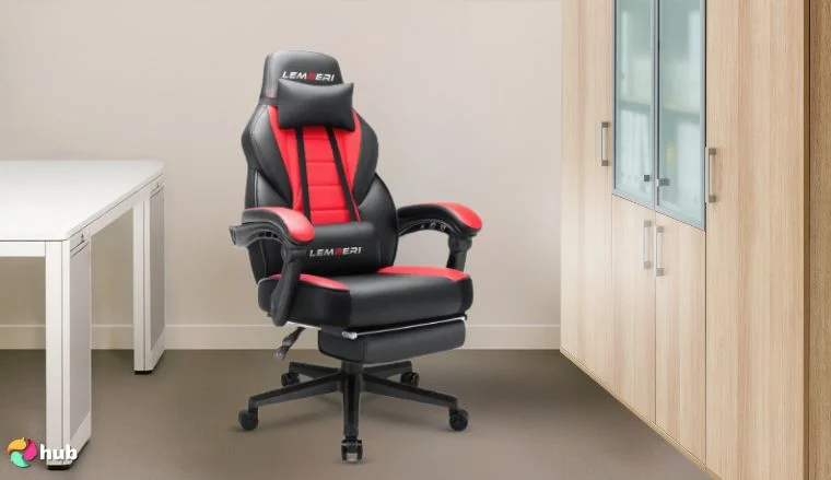 LEMBERI with Headrest and Lumbar Support Gaming Chair in the office styled neatly for a review