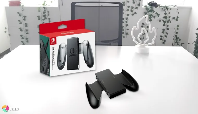 PowerA Joy Con Comfort Grips on a white office desk with balanced composition for a review