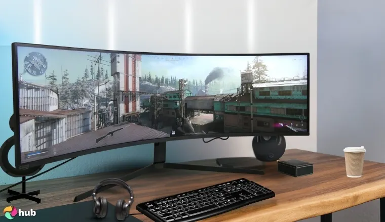 Samsung Odyssey Neo G9 Monitor in the gaming room styled for promotional review