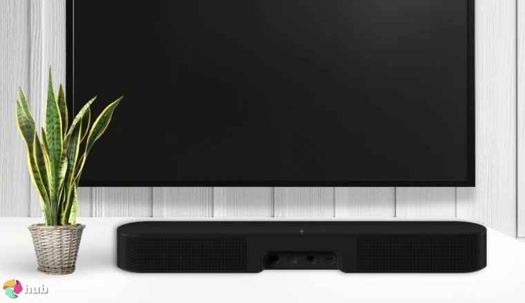 Sonos Beam Gen 2 Gaming Soundbar on a white office desk prepared for testing shots