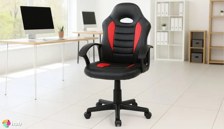 Techni Mobili Red Gaming Chair for kids in the office with soft lighting for a review