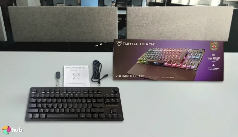 Turtle Beach Vulcan II Gaming Keyboard on a white office desk arranged for a review