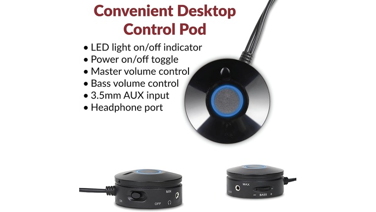 A convenient control pod that comes with a multi-channel speaker system.