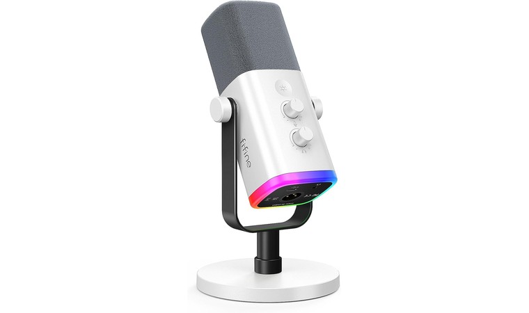 FIFINE AM8W  –  Budget-friendly microphone with RGB lighting and mute function, ideal for beginner streamers.