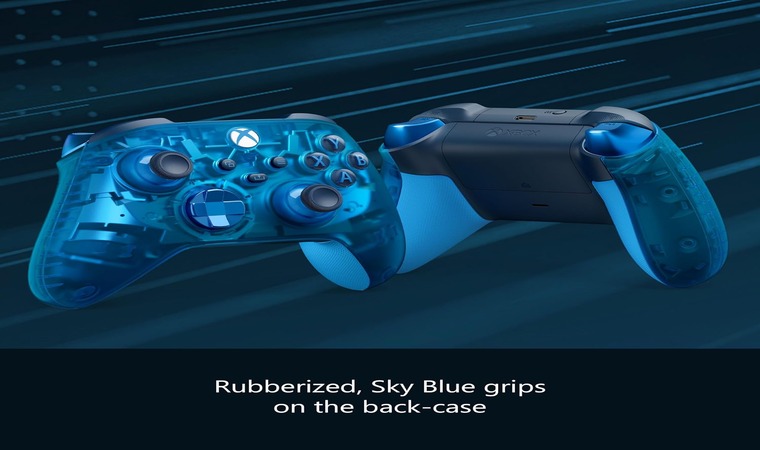 An Xbox controller with rubberized grips.