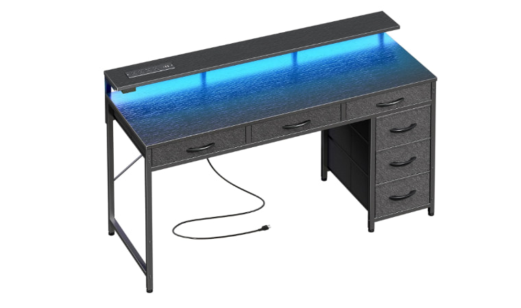 Huuger Gaming Desk with six drawers for efficient storage and cable management.