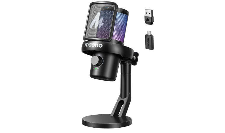 MAONO DM40 wireless gaming microphone with dual-mode connectivity.