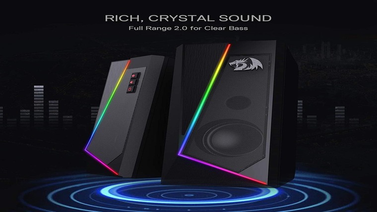 Speakers with Full Range 2.0 surround sound channel and clear bass.