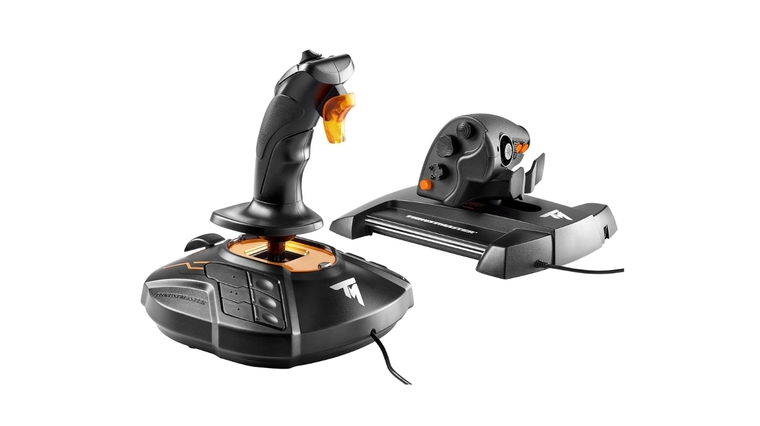 Thrustmaster T16000M FCS HOTAS with ambidextrous stick and separate throttle – best joystick for left-handed sim gamers.